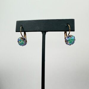 LIZ PALACIOS Vintage Aurora Borealis Crystal Drop Earrings Gold Tone Signed